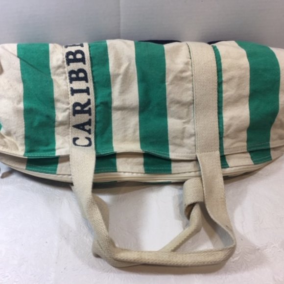 Caribbean Joe Striped Canvas Zip Shopping Beach Travel Tote Bag Extra Lg 22"x18" - Picture 4 of 16